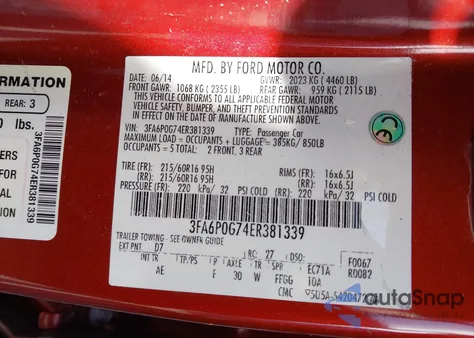 2014 Ford Fusion S from USA, damaged, VIN 3FA6P0G74ER381339
